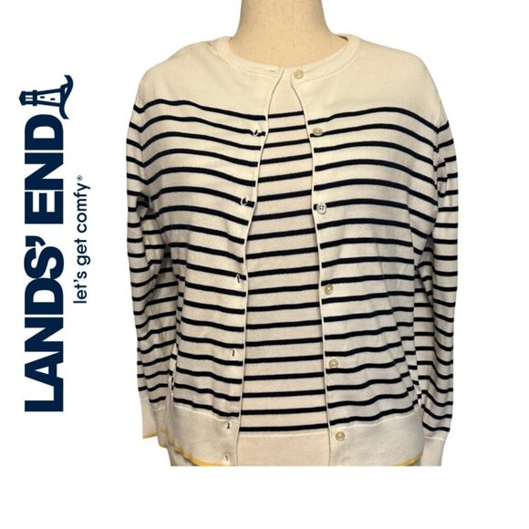 Lands' End Button Down Crewneck Cardigan TWINSET Plus Size 14/16 Large/P - Picture 1 of 7